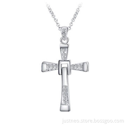 Fashion cross pendant necklace for women, gold plated copper alloy with rhinestones
